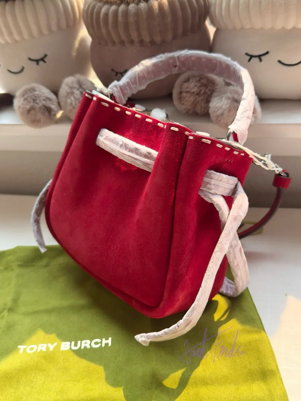 NWT 🍎 Tory Burch Red Mini Romy Suede Bucket Bag